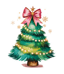Christmas Cute Watercolor Tree Coquette Bow Xmas Holiday Snow Winter New Year