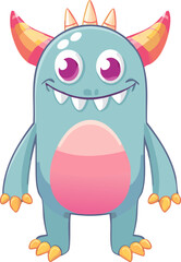 Naklejka premium Cute blue and pink monster, cartoon illustration 