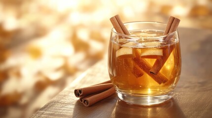 Autumn apple cider drink on wooden table