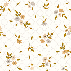 Delicate Floral Arrangement with Leaves on a soft quatrefoil background. Perfect for invitations, fabric, wallpaper, and scrapbooking.