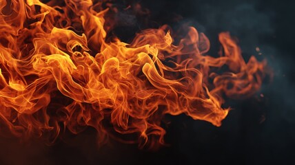elegant flames rising softly in slow motion, black background, vivid orange light, subtle smoke trails, ultra-realistic fire texture