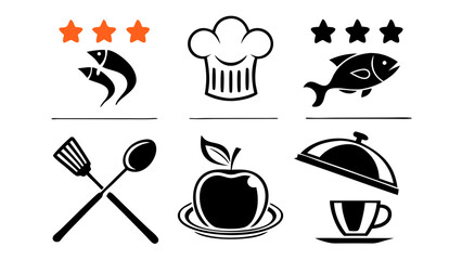Collection of Restaurant Icons for Culinary Businesses, Featuring Essential Symbols Like Fork, Knife, Plate, Chef Hat, and More. Perfect for Menus, Branding, Websites, and Food-Related Projects
