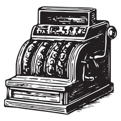 Vintage Cash Register Illustration: Classic Bar Counter Equipment