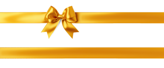 Two golden ribbons with a gold bow on a transparent background