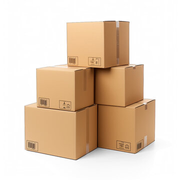 A stack of cardboard boxes isolated on a transparent background