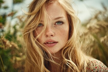 Naklejka premium Youthful appealing blonde women in nature