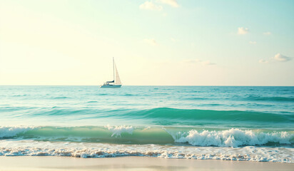 A sailboat in the ocean on a sunny day.