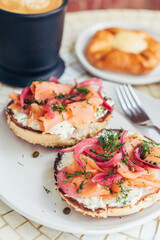 Lox Bagel with Latte and Pastry — Cafe Table Scene