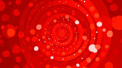Red circular abstract pattern with swirling concentric circles and small white specks
