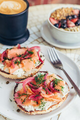 Lox Bagel with Latte and Berry Granola Bowl — Brunch Spread