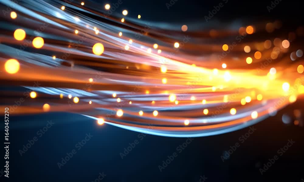 Poster abstract digital background with colorful light streaks and fiber optic cables, representing fast da