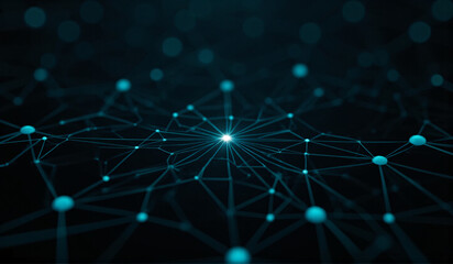 A dark blue background with a network of connected lines.