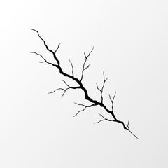 Realistic black lightning crack effect isolated on gradient background