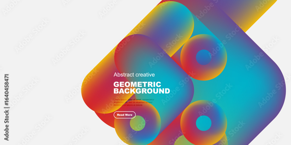 Poster vibrant geometric shapes overlap, creating colorful abstract background. modern design features grad