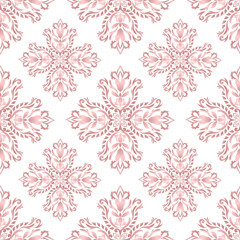Floral Damask Vector Pattern with Geometric Layout - Luxury Vintage Damask Motif in Pink and Gold – Seamless Background Vector