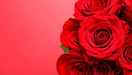 Red roses glistening with water droplet background. Suitable for marketing or business purposes