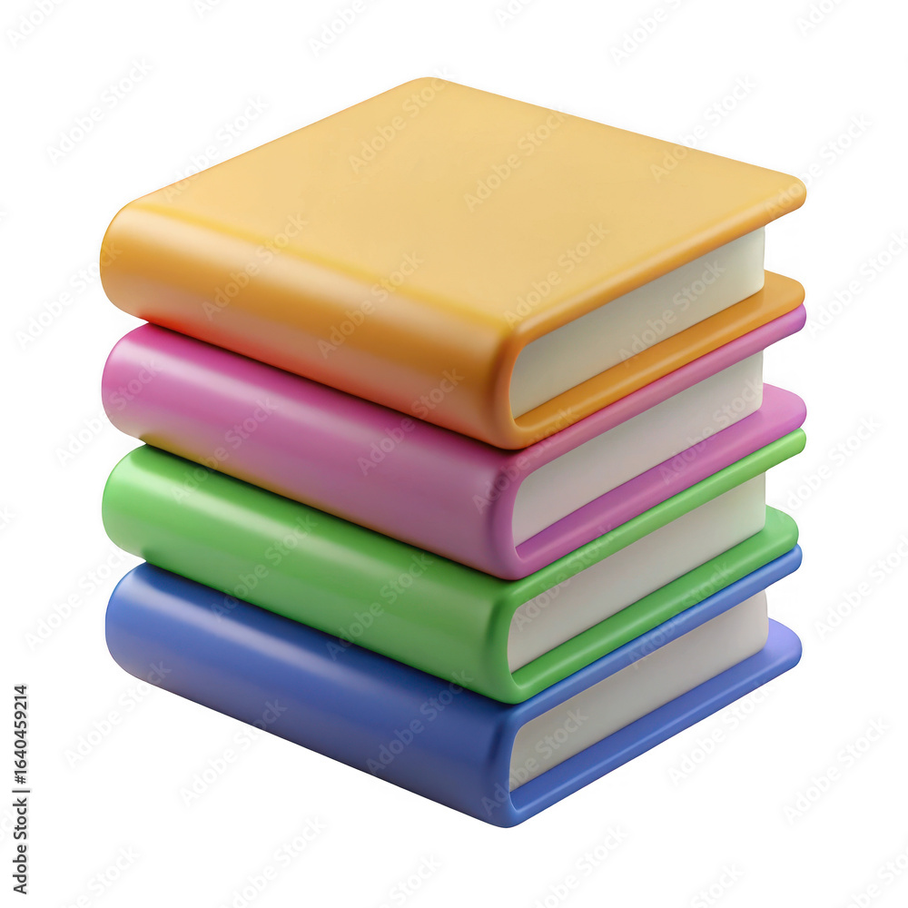 Poster 3d stack of colorful books isolated on transparent background