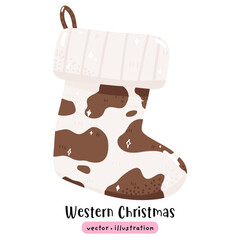 Christmas sock cow print vector illustration 