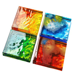 Colorful glass tiles arranged as a square, studio shot, abstract background, decorative art