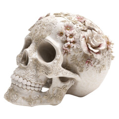 Fototapeta premium Delicate Sugar Skull Decorated with Flowers for Day of the Dead
