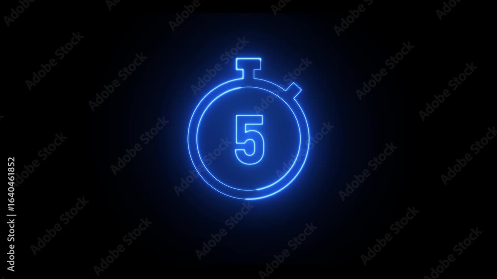 Poster glowing neon 10 second countdown animation from 10 seconds to 0 seconds on a transparent background,
