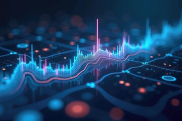 Colorful digital display shows complex financial data.