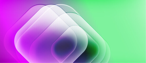 Abstract shapes overlap, creating soft gradients. Colors transition from purple to vibrant green. Minimalist design, modern aesthetic.