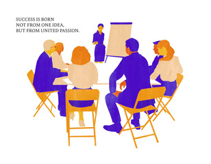 A woman is presenting a marketing plan at a business meeting.