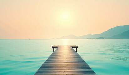 Obraz premium A wooden dock in the middle of a body of water.