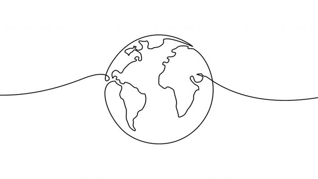 World map animation shows a single line drawing animating a world globe outline.