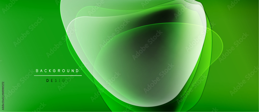 Poster abstract green background. overlapping translucent shapes create dynamic visual effect. modern desig