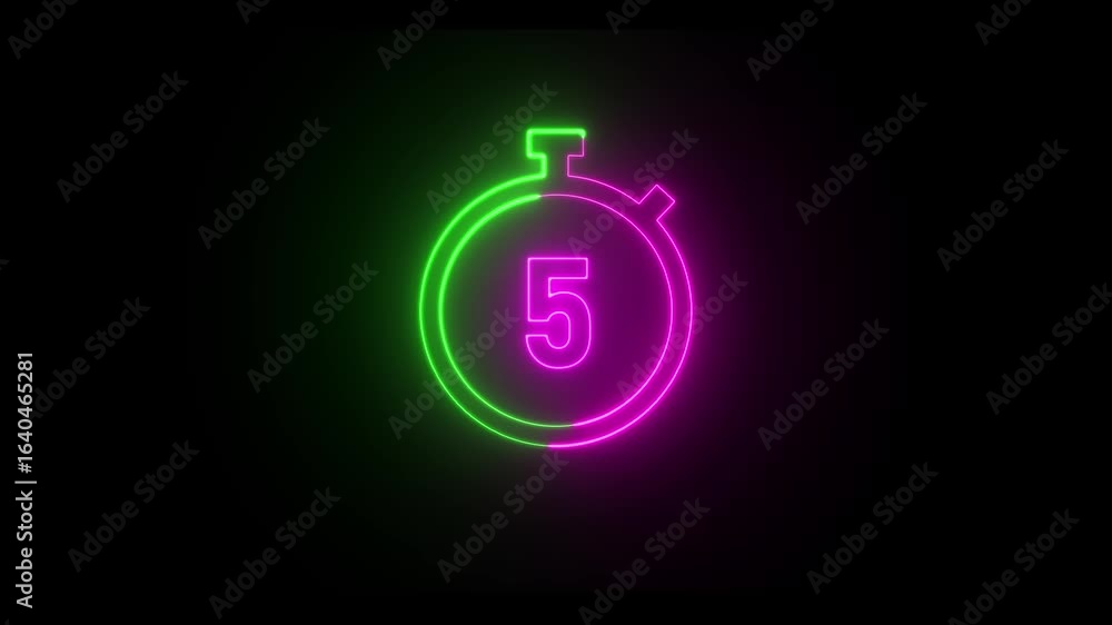 Poster glowing neon 10 second countdown animation from 10 seconds to 0 seconds on a transparent background,