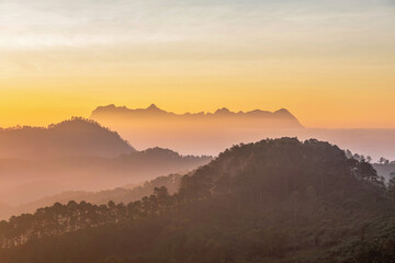 Mountains landscape in morning sky sunlight
