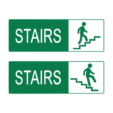 Bundle label sticker dirextion up and down stairs with arrow, isolated emergency exit building sign
