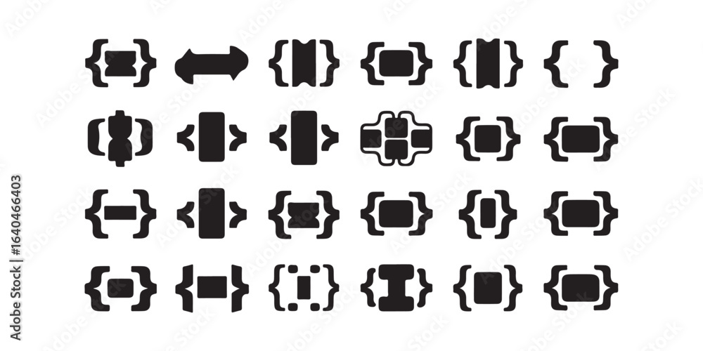 Poster collection of bracket symbols and arrows arranged in a grid pattern on a white background