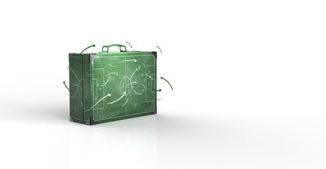 Tactical Briefcase with Soccer Field Strategy Concept on White Background, 3d rendering