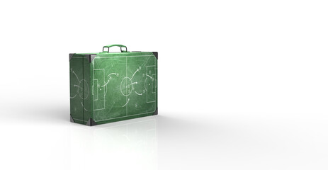 Tactical Briefcase with Soccer Field Strategy Concept on White Background, 3d rendering