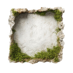 Aerial view Square rock alcove, moss, beach background, texture, design element