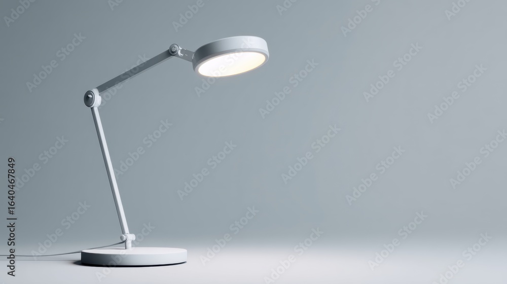 Poster minimalist desk lamp casting soft light on blank surface