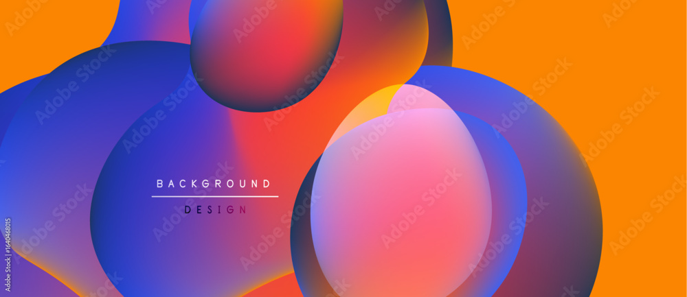 Poster abstract colorful shapes overlap, creating vibrant visual effect. orange background complements blue