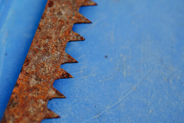 Rusty saw blade closeup macro background