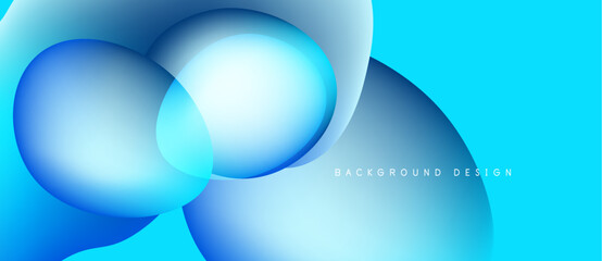 Abstract blue background. Overlapping circles create dynamic visual effect. Smooth gradients, modern design elements present.