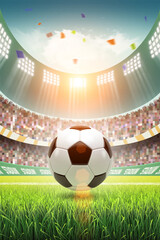 Animated Soccer Stadium with Sunlight and Crowd. 3d rendering