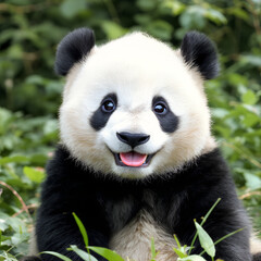 Naklejka premium giant panda bear , Cute Giant Panda Smiling in Forest