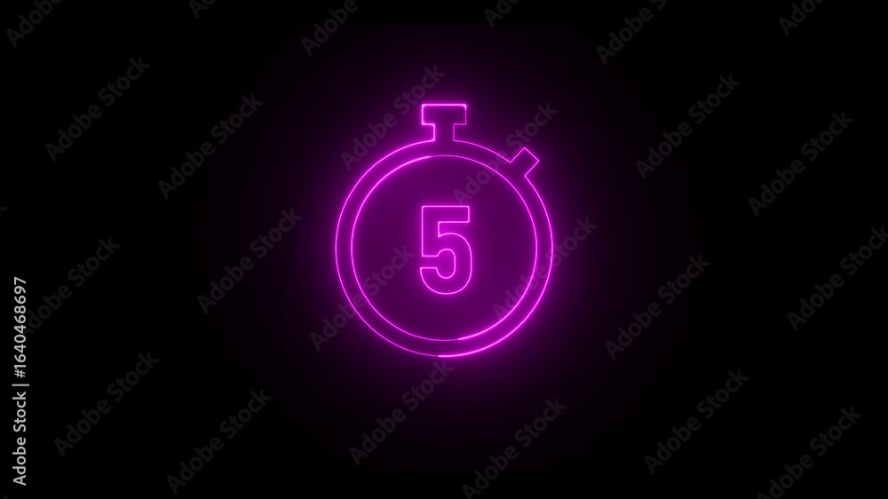 Poster glowing neon 10 second countdown animation from 10 seconds to 0 seconds on a transparent background,