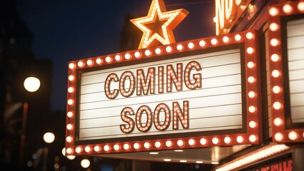 Experience the excitement of what's next with this dazzling marquee announcing 'Coming Soon'!