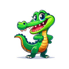 Fototapeta premium Cute Green Cartoon Crocodile with Happy Expression on White Background