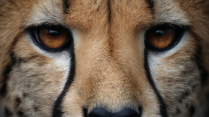 Close up of cheetah face with two eyes open fiercely