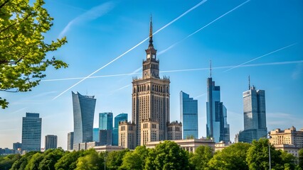 Modern Warsaw City Skyline Featuring the Palace of Culture and Science, Poland