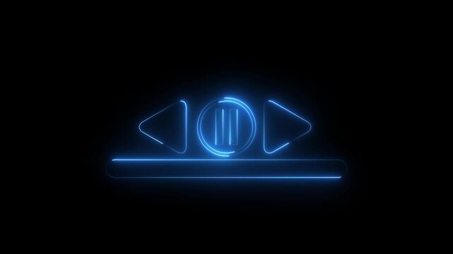 glowing neon saber effect Play pause track song episode symbol in white with black background. Music icon with wave .Soundtrack and song playing.Neon line music sign animation on the,4k video